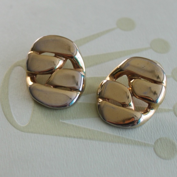 Gold Tone Abstract Patchwork Earrings - Picture 1 of 3